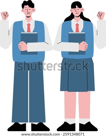 Asian students, high school students, junior high school students illustration