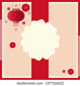 Asian style background with flashlight and copy space flowers used as template for posters, banners, flyers and other vector-image