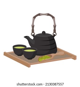 Asian style bamboo tea sets cartoon vector illustration isolated object 