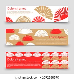 Asian style banner or posters template with hand fans. Vector illustration