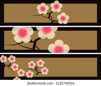 asian style bookmarks set with cherry tree branches in gold and pink
