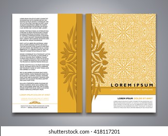 Asian style Brochure and Flyer Design Templates with Rich Ornaments, Creative annual report Leaflet, white and yellow Page Layouts Design, Cover Concept, Artistic solutions for Design and Decoration