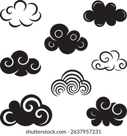 Asian style cloud collection black white design elements
