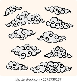 Asian Style Cloud Collection with doodle style
