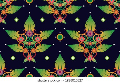 Patrón de tela curvada de estilo asiático con flores y hojas EP.6.Se utiliza para decorar alfombras, ropa, zapatos, bolsas, cortinas, textiles u otros trabajos