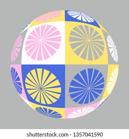 asian style decorated ball with geometric pattern in silver pink shades