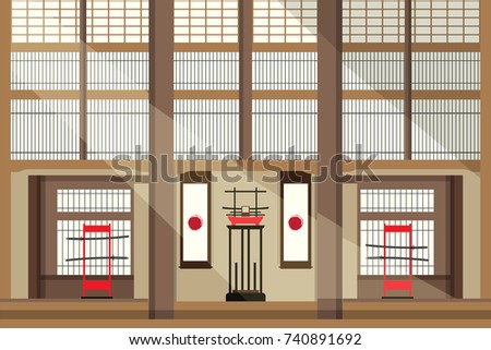 Asian style Do-jo room background vector Illustration.