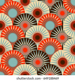 asian style fans flowers seamless tile in red and brown shades