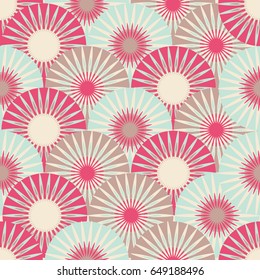asian style fans flowers seamless tile in pink and blue shades