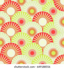 asian style fans flowers seamless tile in fresh green and red