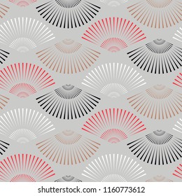 asian style fans seamless pattern in silver red shades
