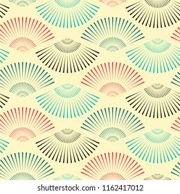 asian style fans seamless pattern in ivory blue red