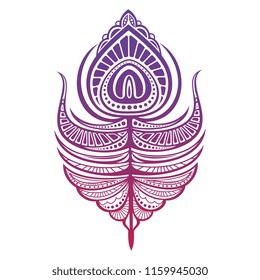 Asian style feather vector illustration. Colorful peacock feather for logo, design, print, coloring