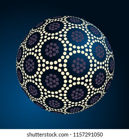 asian style floating sphere with dots pattern in dark blue shades