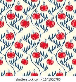 asian style floral seamless pattern with bell flowers in red and blue