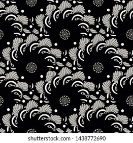 asian style floral seamless pattern with scales of flowers in silver shades
