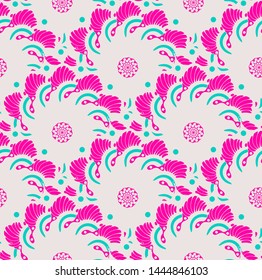 asian style floral seamless pattern with scales of flowers in pink shades