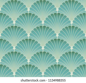 asian style foliage seamless pattern in blue green shades