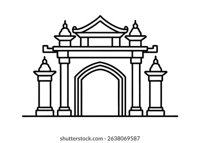Asian style gate line drawing architectural design illustration