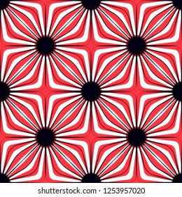 asian style geometric floral seamless pattern in red black white