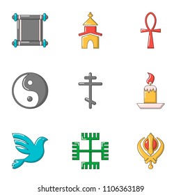 Asian style icons set. Cartoon set of 9 asian style vector icons for web isolated on white background