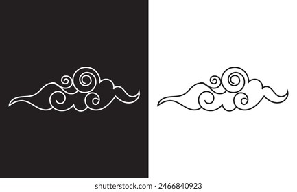 Asian style korean clouds. Japanese cloud linear, traditional oriental elements. Doodle asia decorative line symbols, decent vector flat graphic. isolated on white background. Vector illustration.
