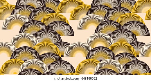 asian style landscape seamless pattern in yellow and brown shades