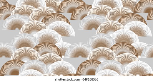 asian style landscape seamless pattern in gold and silver shades