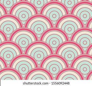 asian style scales waves seamless pattern in soft blue pink shades