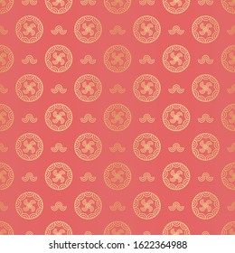 Asian style Seamless Pattern. Chinese Golden vintage background. Geometric decorative retro papers. Vector 1920s design. Vintage illustration.