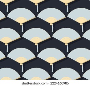 Asian style seamless pattern. Chinese fan vector illustration. Japanese souvenir repeating by brick grid ornament