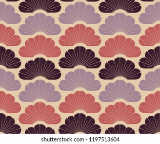 asian style seamless pattern with stylized pine trees in autumn retro shades