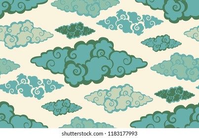 asian style sky with clouds in blue and green