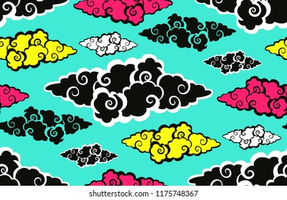 asian style sky with clouds in pop colors
