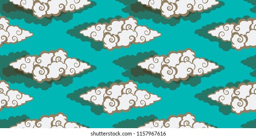 asian style sky with clouds and shadows in blue gold
