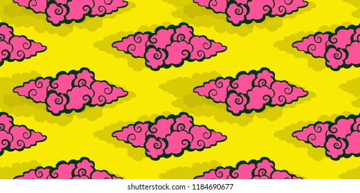 asian style sky with clouds and shadows in pop pink