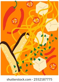 Asian style spicy noodles - vector illustration