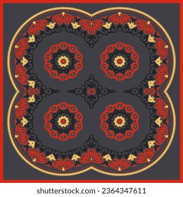 Asian style square ornament for your design. Template to use for scarf, plate, delivery, carpet, decoration, packaging.