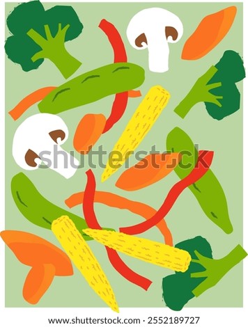 Asian Style Vegetable Stir Fry. Broccoli, mushrooms, green beans, edamame, bell peppers, carrots, squash, pumpkin, baby corn