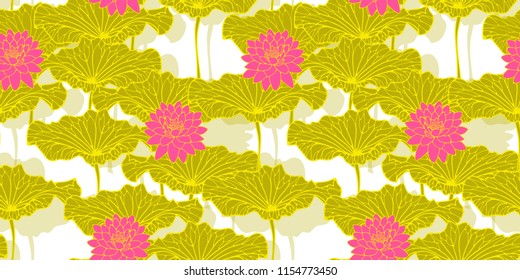 asian style wallpaper pattern with lotus pond in green and pink