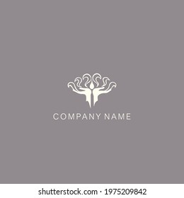 An Asian, stylized symbol or logo of the lotus flower, consisting of several elements. Made with a curved thin line and spot. Vector illustration