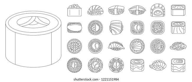 Asian sushi roll icon set. Outline set of asian sushi roll vector icons for web design isolated on white background