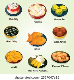asian sweets food street set icon vector