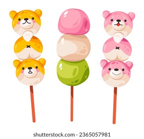 Asian sweets mochi and dango . Japanese street food. Asian fast food. Vector illustration 