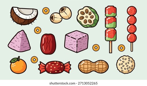 Colección de dulces y bocadillos asiáticos con fondo transparente