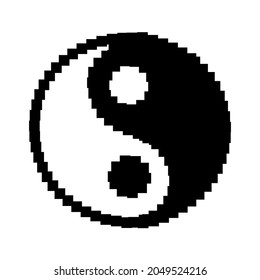 Asian symbol Yin Yang pixel art logo icon. Vector cartoon graphic illustration design. Isolated on white background.Yin Yang symbol logo pixel art,8 bit,16 bit style print for poster, t-shirt concept