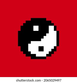 Asiatisches Symbol Yin Yang Pixel Art Logo Symbol. Vektorgrafik-Grafik-Design. Einzeln auf weißem Hintergrund.Yin Yang Symbol Logo Pixel Kunst,8 Bit,16 Bit Stil Druck für Poster, T-Shirt Konzept