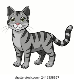 Asian Tabby cat vector illustration isolated on white background in cartoon style.