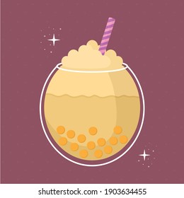 asian taiwanese drink with a light yellow color,bubbles and sparks vector illustration design