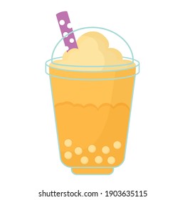 asian taiwanese drink with a yellow color and bubbles vector illustration design